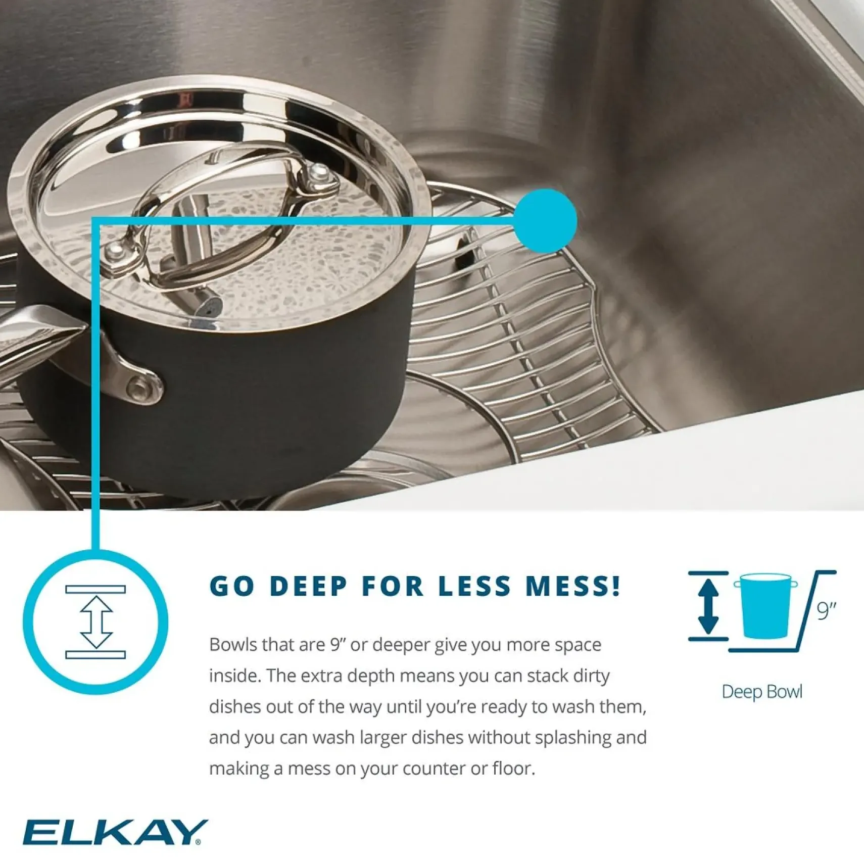 Elkay Lustertone Classic 26" Stainless Steel Kitchen Sink, 18 Gauge, Lustrous Satin, ELUH231710