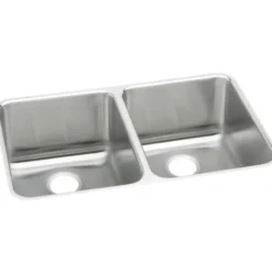 Elkay Lustertone Classic 36" Stainless Steel Kitchen Sink, 50/50 Double Bowl, 18 Gauge, Lustrous Satin, ELUH361710