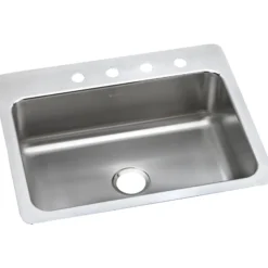 Elkay Lustertone Classic 27" Stainless Steel Kitchen Sink, 18 Gauge, Lustrous Satin, 1 Faucet Hole, LSR27221