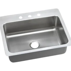 Elkay Lustertone Classic 27" Stainless Steel Kitchen Sink, 18 Gauge, Lustrous Satin, 3 Faucet Hole, LSR27223