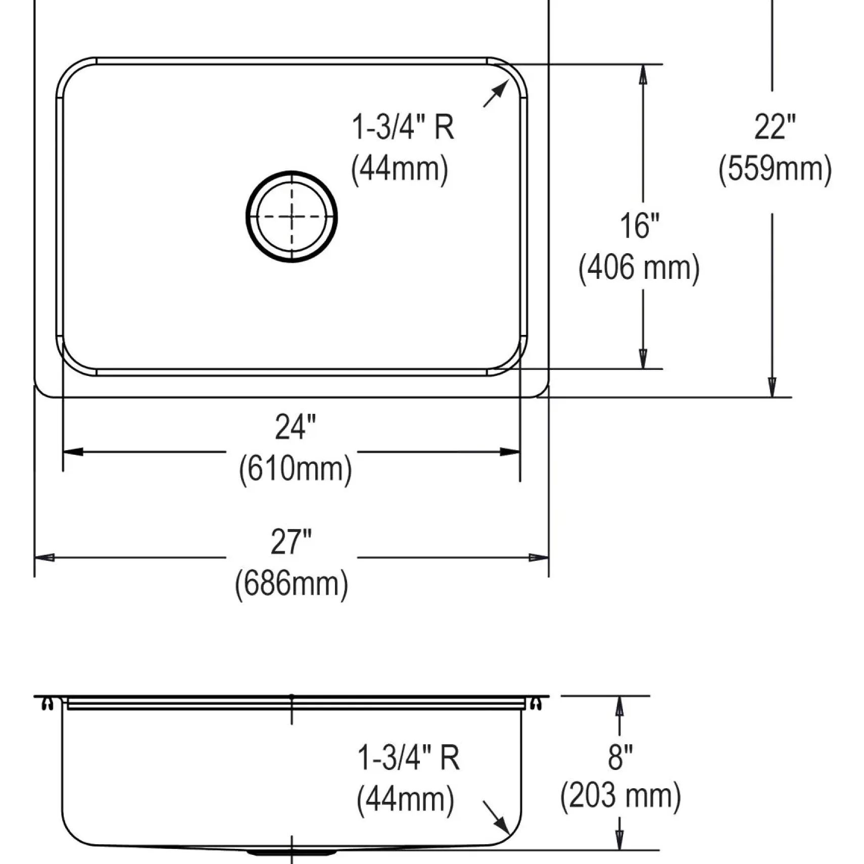 Elkay Lustertone Classic 27" Stainless Steel Kitchen Sink, 18 Gauge, Lustrous Satin, 3 Faucet Hole, LSR27223