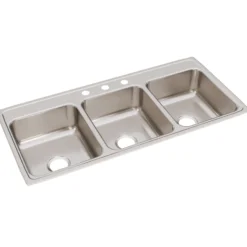 Elkay Lustertone Classic 46" Stainless Steel Kitchen Sink, 33/33/33 Triple Bowl, 18 Gauge, 3 Faucet Holes, Lustrous Satin, LTR46223