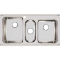 Elkay Lustertone Classic 43" Stainless Steel Kitchen Sink, 40/20/40 Triple Bowl, 18 Gauge, Lustrous Satin, 1 Faucet Hole, LGR43221
