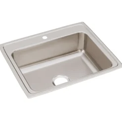 Elkay Lustertone Classic 25" Stainless Steel Kitchen Sink, 18 Gauge, Lustrous Satin, 1 Faucet Hole, LR25211