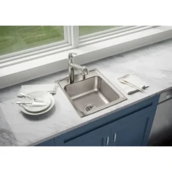 Elkay Lustertone Classic 17" Stainless Steel Kitchen Sink, 18 Gauge, Lustrous Satin, 2 Faucet Hole, LR17202