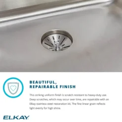 Elkay Lustertone Classic 33" Stainless Steel Farmhouse Sink, 50/50 Double Bowl, Lustrous Satin, No Faucet Hole, ELUHF332010
