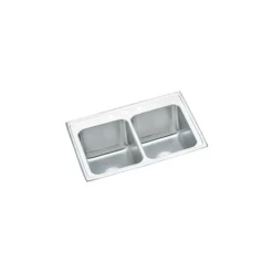 Elkay Lustertone 33" Stainless Steel Kitchen Sink, 50/50 Double Bowl, 18 Gauge, Lustrous Satin, 3 Faucet Hole, DLR3322103