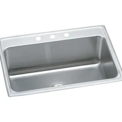 Elkay Lustertone 31" Stainless Steel Kitchen Sink, 18 Gauge, Lustrous Satin, 3 Faucet Hole, DLR312210PD3