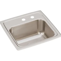 Elkay Lustertone 15" Stainless Steel Bar Sink, Lustrous Satin, 2 Faucet Holes, BLR1516MR2