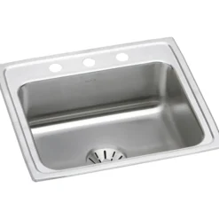 Elkay Lustertone 22" Stainless Steel Kitchen Sink, 18 Gauge, Lustrous Satin, 3 Faucet Hole, DLR221910PD3