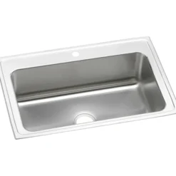 Elkay Lustertone 33" Stainless Steel Kitchen Sink, 18 Gauge, Lustrous Satin, 1 Faucet Hole, DLRS3322101