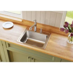 Elkay Lustertone 22" Stainless Steel Kitchen Sink, 18 Gauge, Lustrous Satin, 2 Faucet Hole, DLR2219102