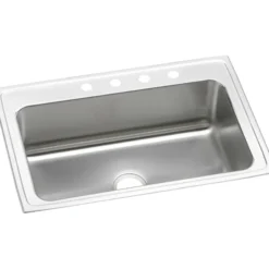 Elkay Lustertone 33" Stainless Steel Kitchen Sink, 18 Gauge, Lustrous Satin, 4 Faucet Hole, DLRS3322104