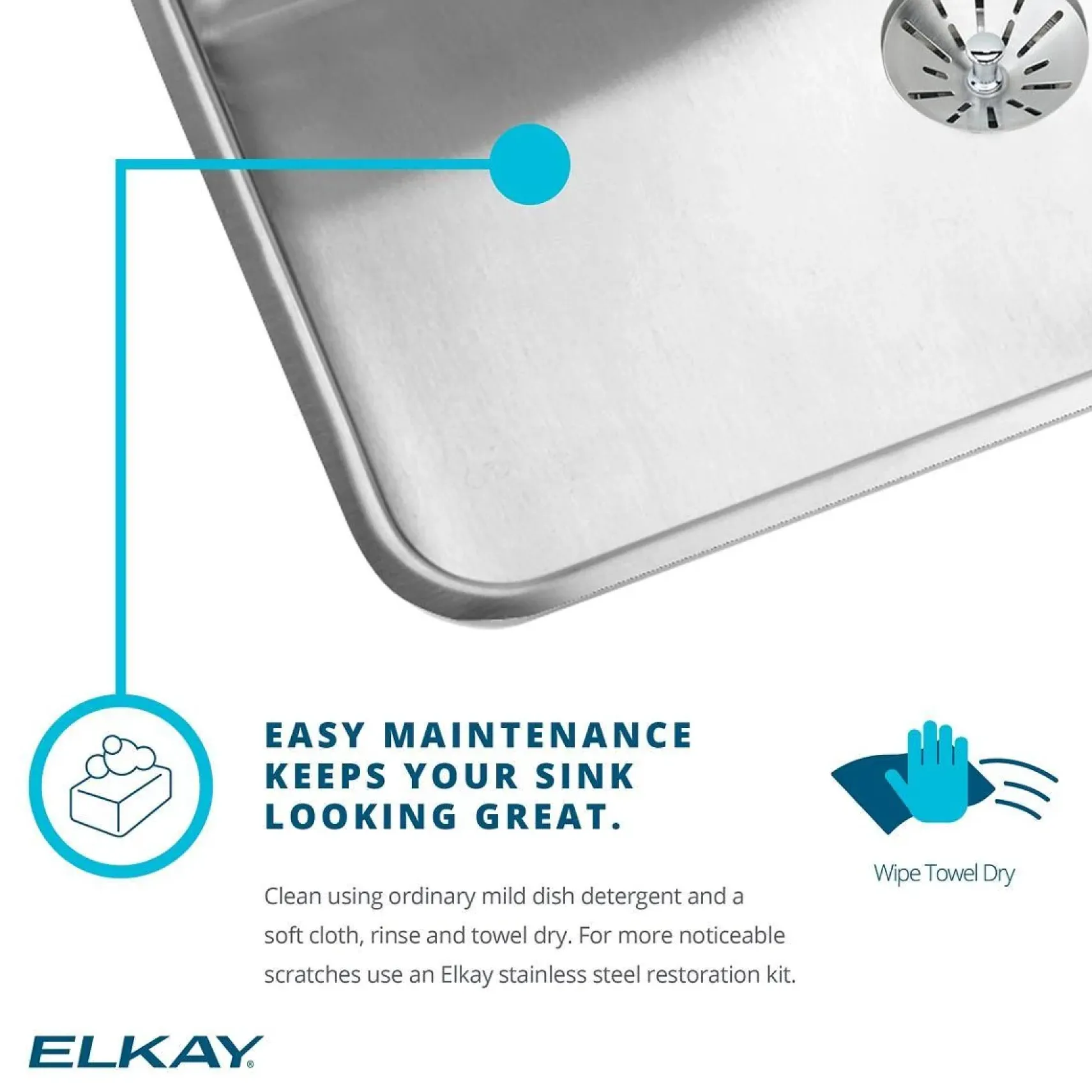 Elkay Lustertone 31" Stainless Steel Kitchen Sink, 18 Gauge, Lustrous Satin, 3 Faucet Hole, DLR3122103
