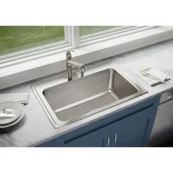Elkay Lustertone 33" Stainless Steel Kitchen Sink, 18 Gauge, Lustrous Satin, 3 Faucet Hole, DLRS3322123