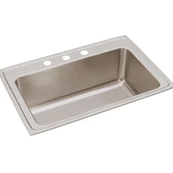 Elkay Lustertone 33" Stainless Steel Kitchen Sink, 18 Gauge, Lustrous Satin, 3 Faucet Hole, DLRS3322123