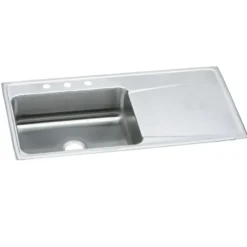 Elkay Lustertone 43" Stainless Steel Kitchen Sink with Drainboard, 4 faucet holes, 18 Gauge, Lustertone Classic, ILR4322L4