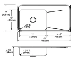 Elkay Lustertone 43" Stainless Steel Kitchen Sink with Drainboard, 1 faucet hole, 18 Gauge, Lustertone Classic, ILR4322L1