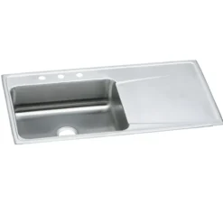 Elkay Lustertone 43" Stainless Steel Kitchen Sink with Drainboard, 2 faucet holes, 18 Gauge, Lustertone Classic, ILR4322L2
