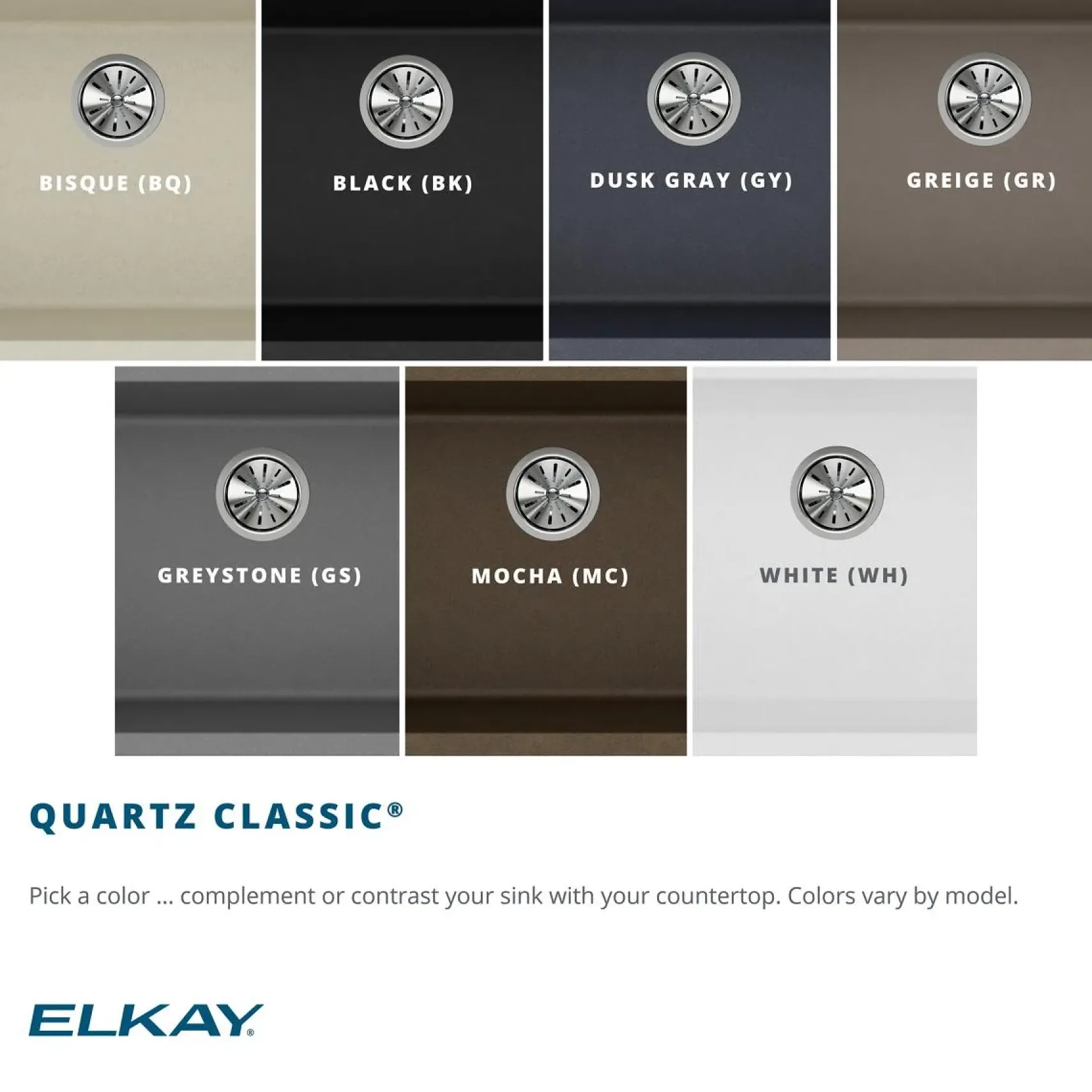 Elkay Quartz Classic 33" Drop In/Topmount Quartz Kitchen Sink, Black, 5 Pre-scored Faucet Holes, ELGR13322BK0