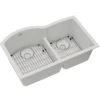 Elkay Quartz Classic 33" Undermount Quartz Kitchen Sink Kit, 60/40 Double Bowl, White, ELGHU3322RWH0C