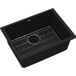 Elkay Quartz Classic 25" Undermount Quartz Kitchen Sink Kit, Black, ELGU2522BK0C