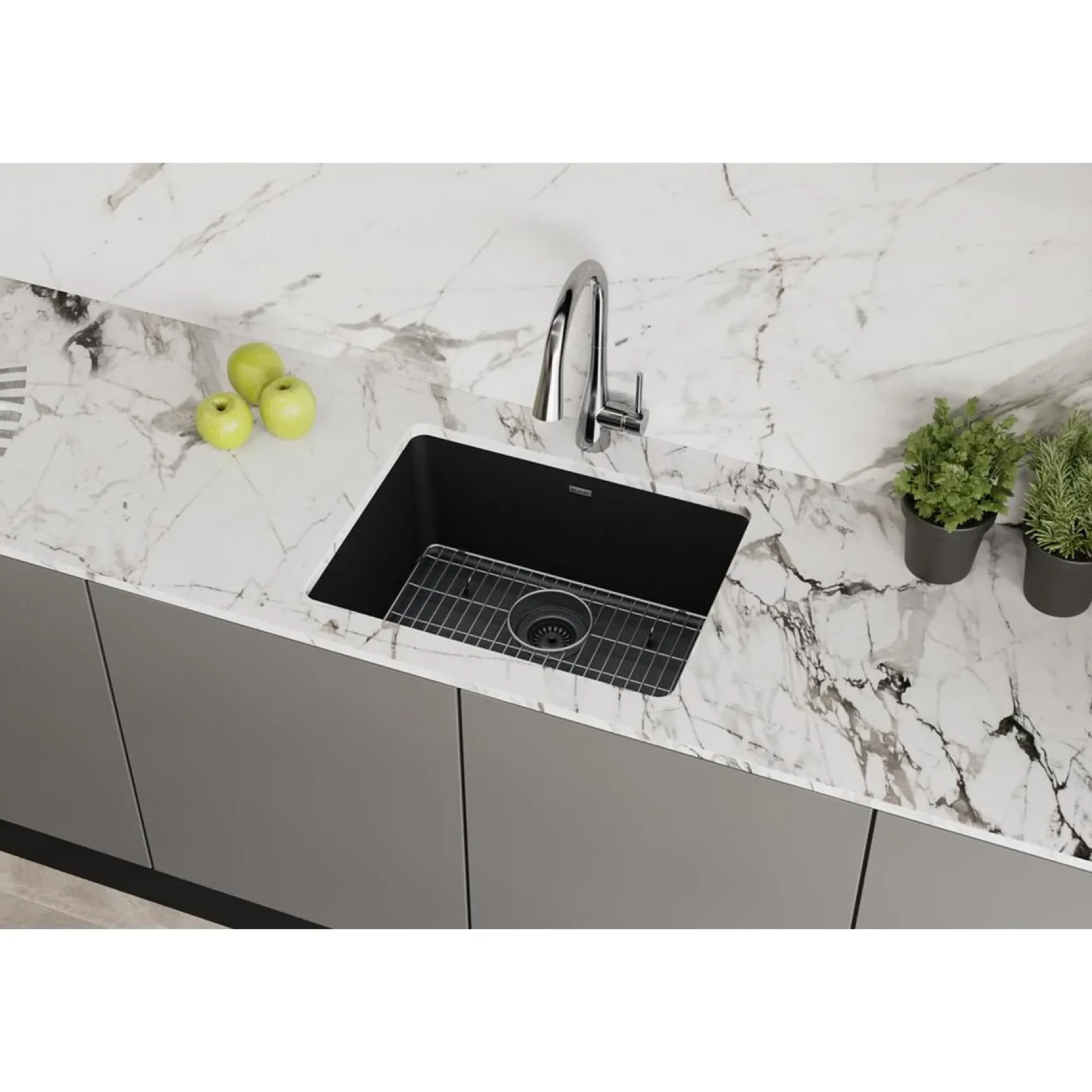 Elkay Quartz Classic 25" Undermount Quartz Kitchen Sink Kit, Black, ELGU2522BK0C