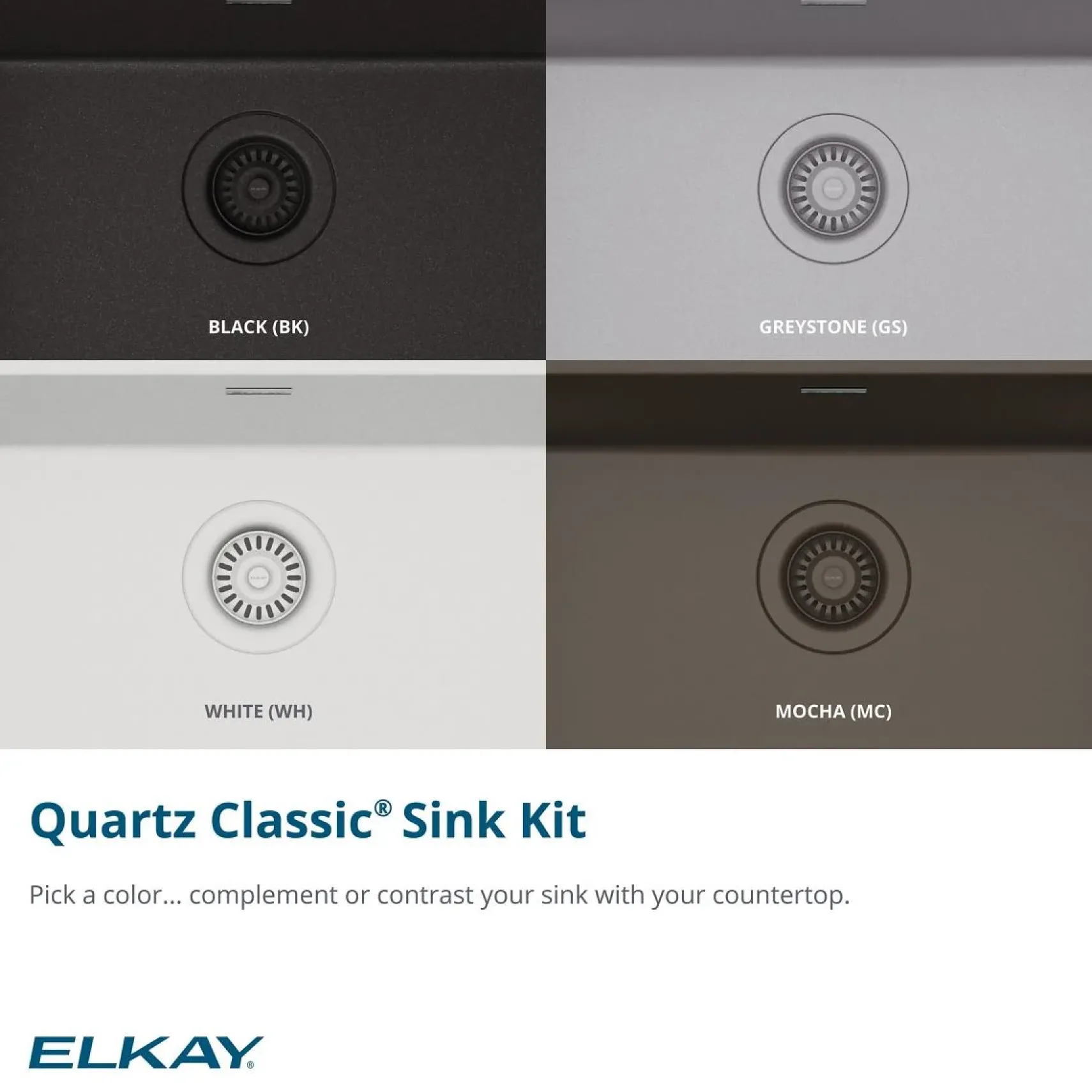 Elkay Quartz Classic 25" Undermount Quartz Kitchen Sink Kit, Black, ELGU2522BK0C