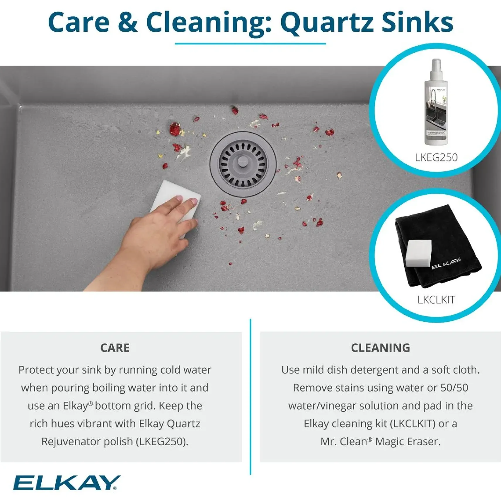 Elkay Quartz Classic 25" Undermount Quartz Kitchen Sink Kit, Black, ELGU2522BK0C