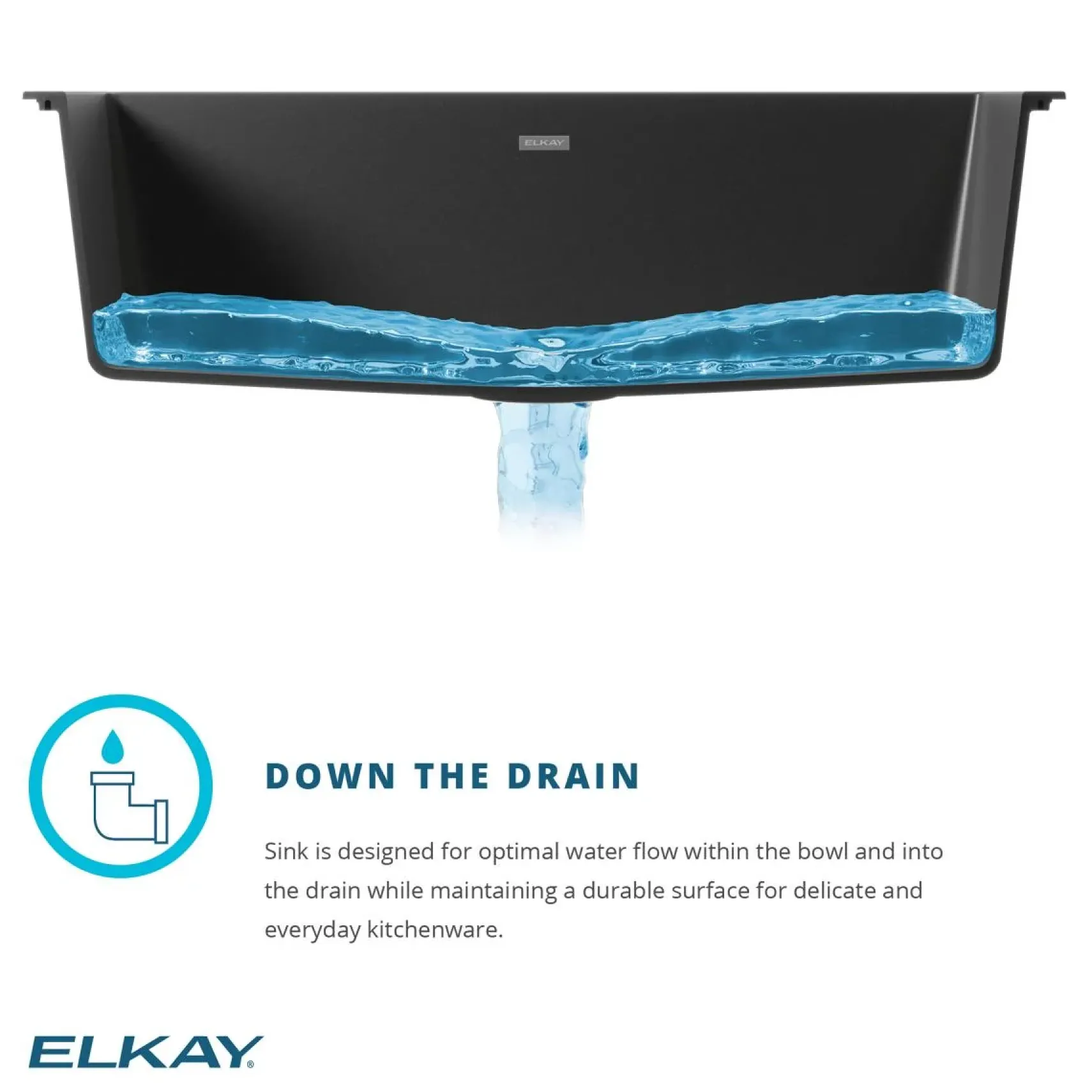 Elkay Quartz Classic 25" Undermount Quartz Kitchen Sink Kit, Black, ELGU2522BK0C