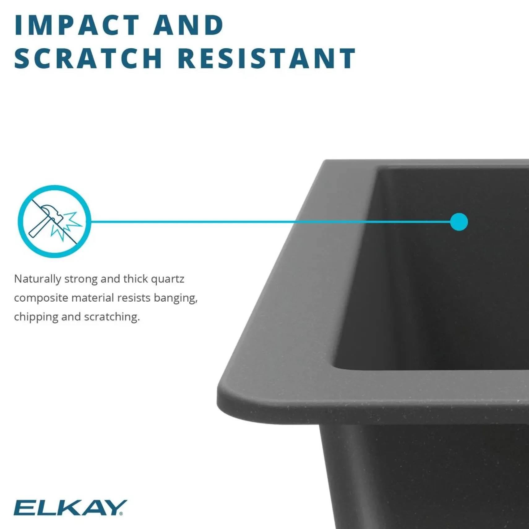 Elkay Quartz Classic 25" Undermount Quartz Kitchen Sink Kit, Black, ELGU2522BK0C