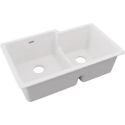 Elkay Quartz Classic 33" Undermount Quartz Kitchen Sink, 60/40 Double Bowl, White, ELGULBO3322WH0