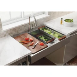 Elkay 36" Stainless Steel ADA Compliant Workstation Farmhouse Sink, Polished Satin, 1 Faucet Hole, ELDSSF36279DBG