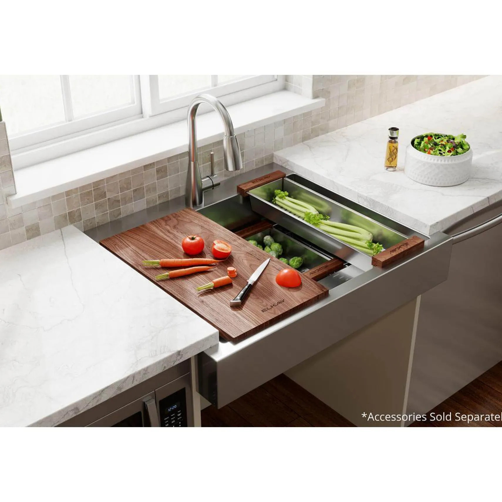 Elkay 33" Stainless Steel ADA Compliant Workstation Farmhouse Sink, Polished Satin, 1 Faucet Hole, ELDSSF33279DBG