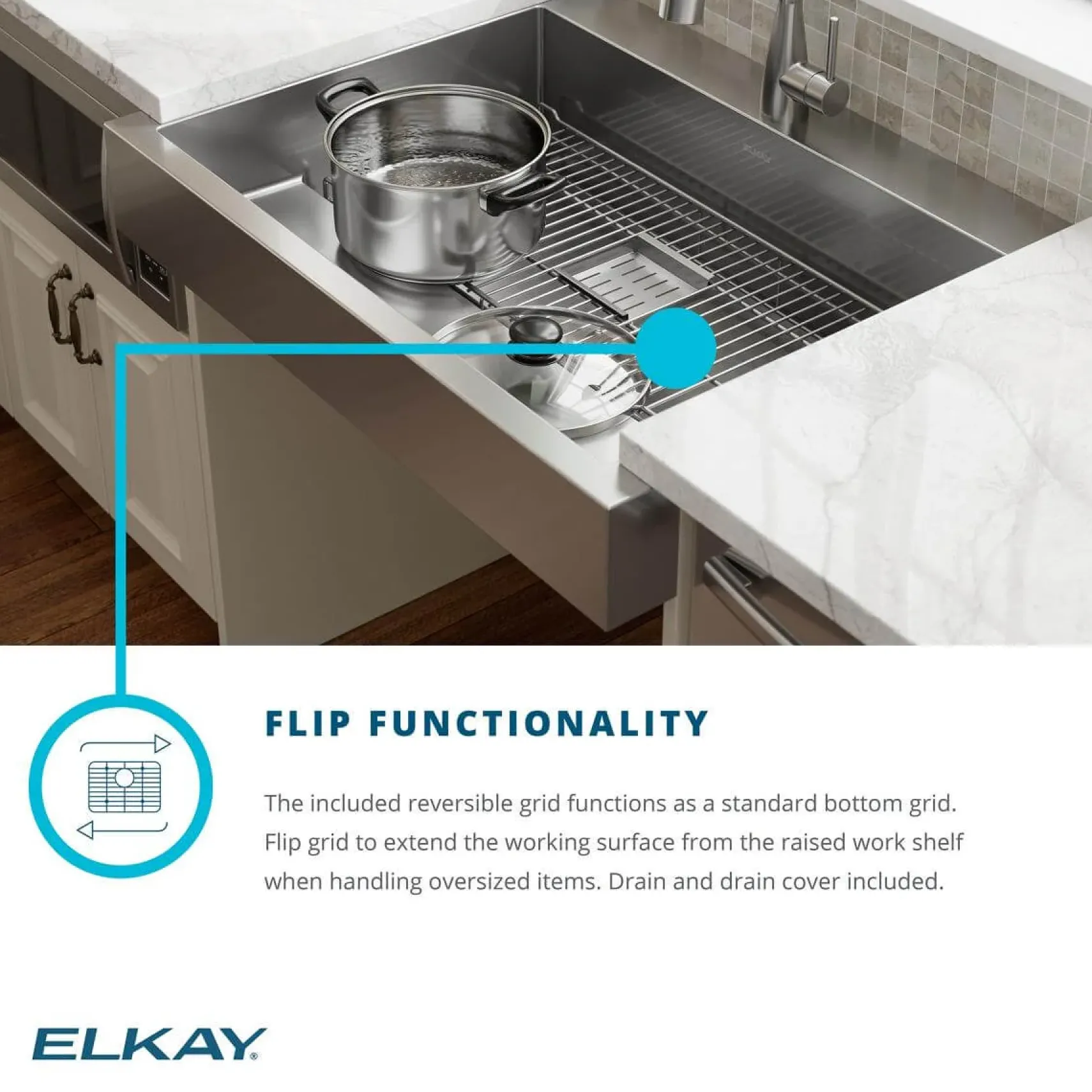 Elkay 33" Stainless Steel ADA Compliant Workstation Farmhouse Sink, Polished Satin, 1 Faucet Hole, ELDSSF33279DBG