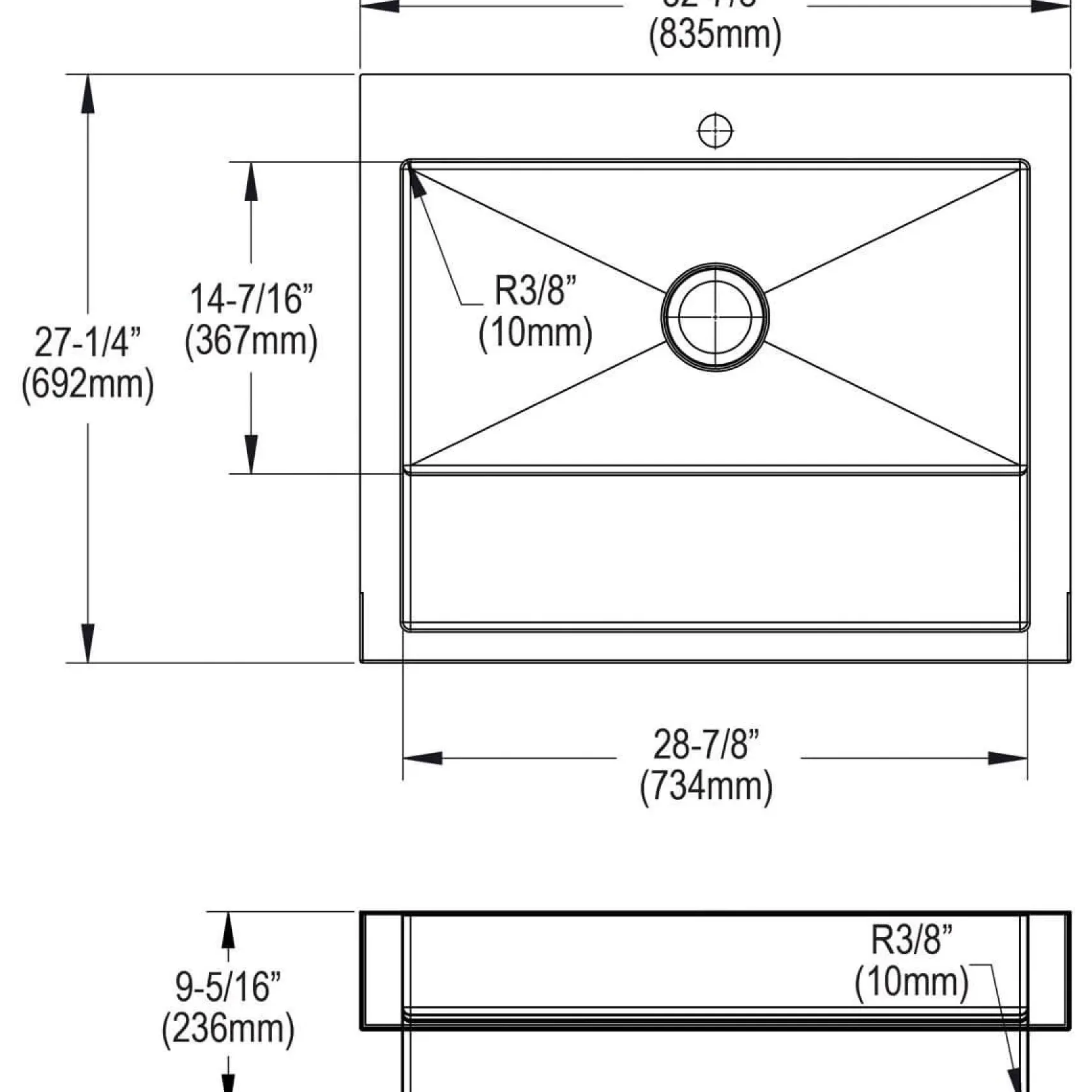 Elkay 33" Stainless Steel ADA Compliant Workstation Farmhouse Sink, Polished Satin, 1 Faucet Hole, ELDSSF33279DBG
