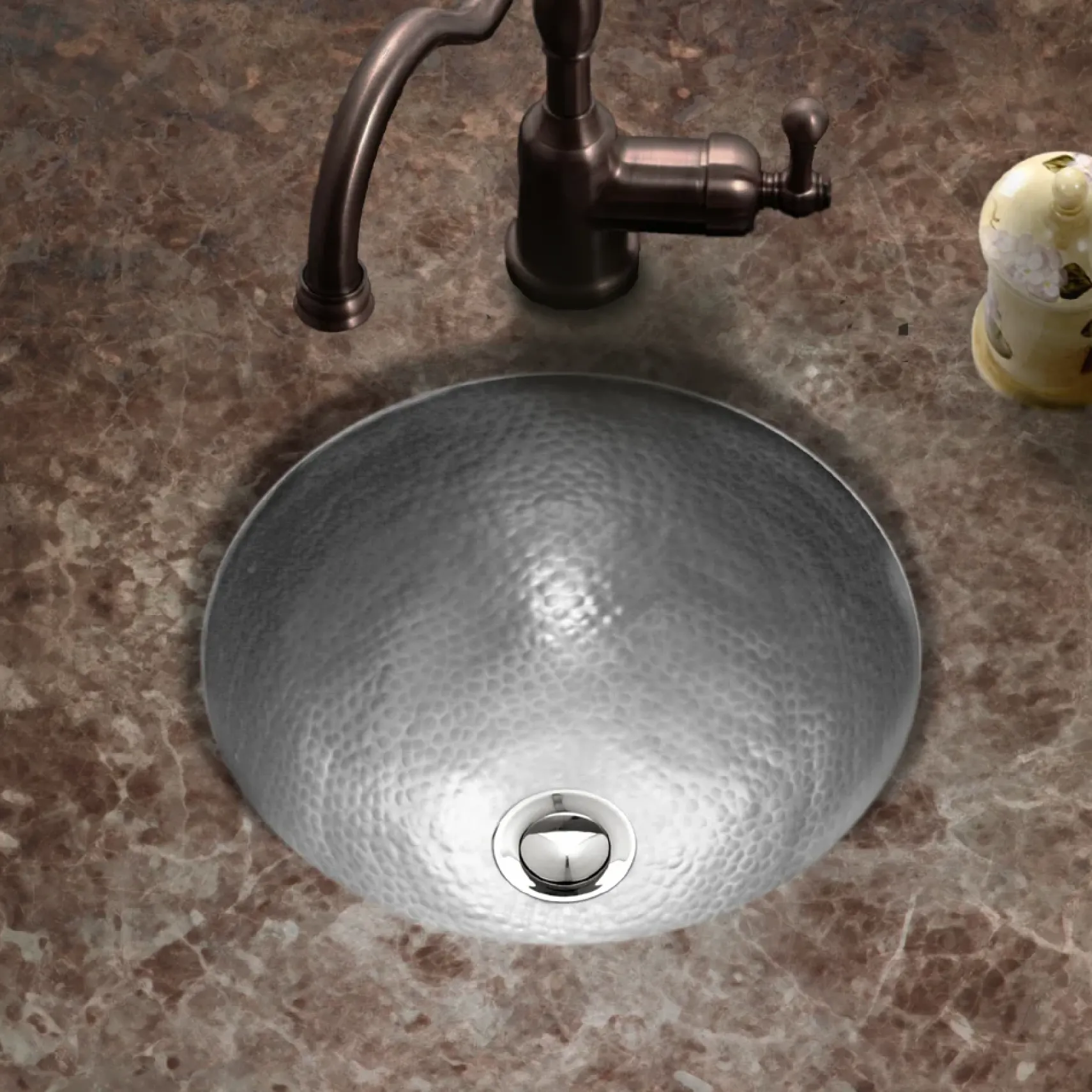 Houzer 12" Copper Flat Lip Bathroom Sink, Pewter, HW-BAB2RF