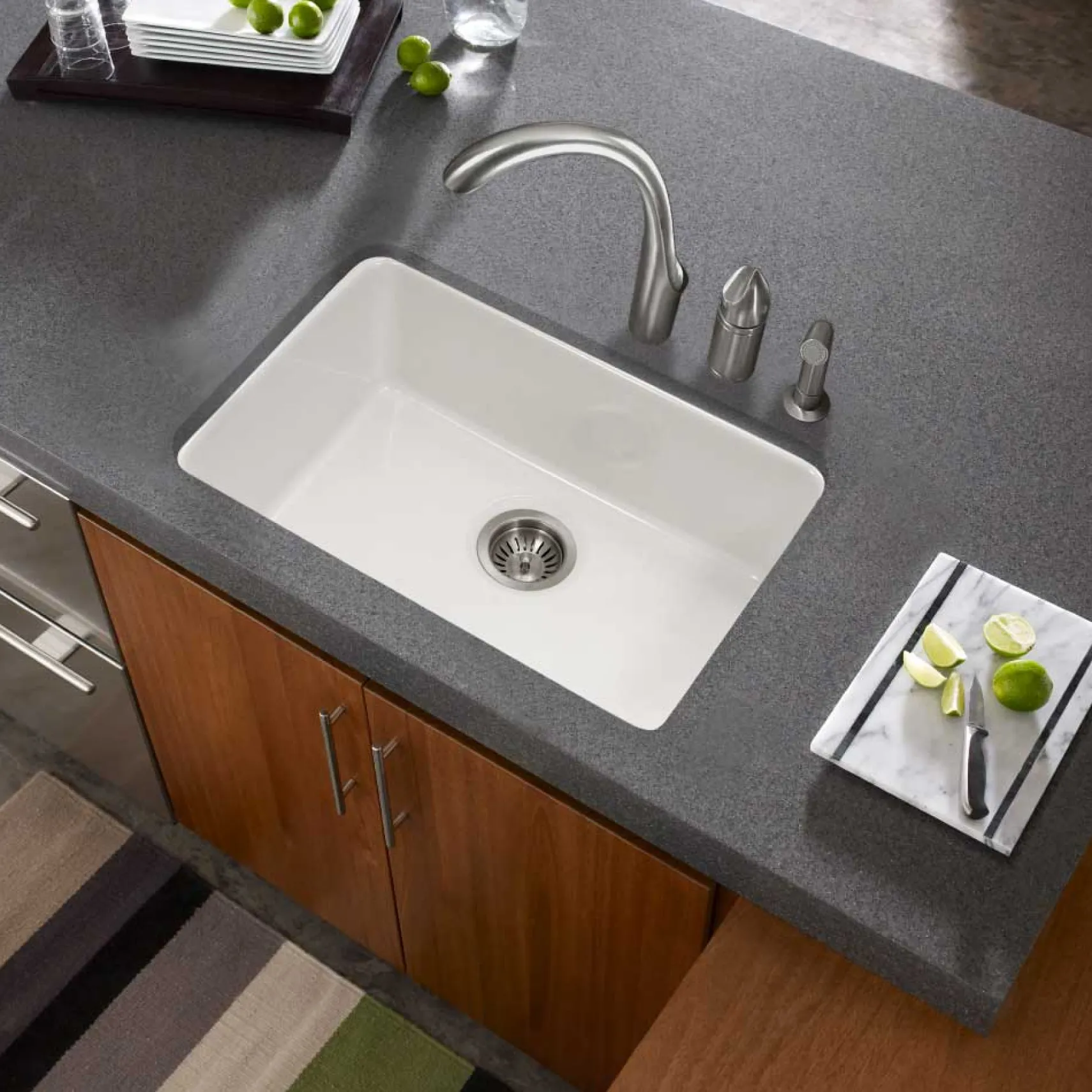 Houzer 23" Fireclay Undermount Single Bowl Kitchen Sink, Biscuit, Platus Series, PTU-2400 BQ