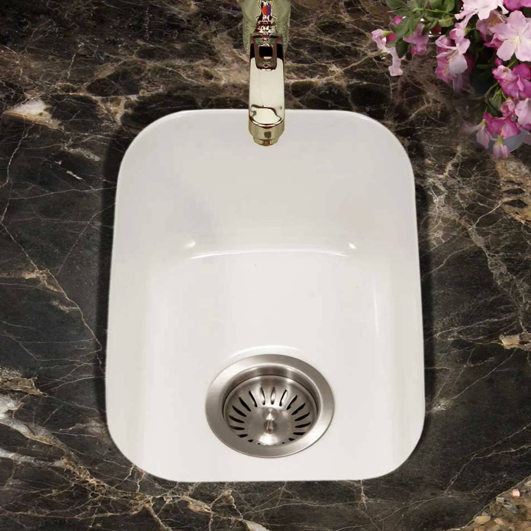 Houzer 12" Fireclay Undermount Bar Sink, White, Platus Series, PTB-1318 WH
