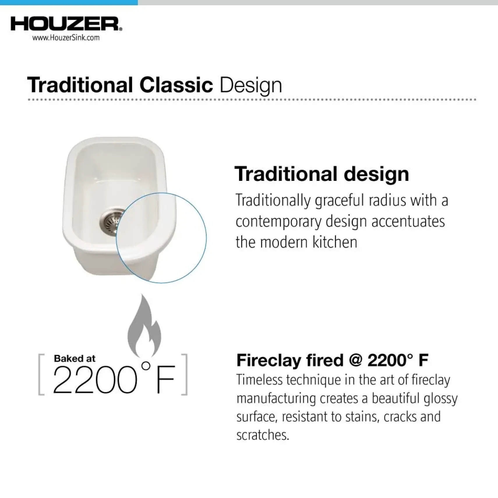 Houzer 12" Fireclay Undermount Bar Sink, White, Platus Series, PTB-1318 WH