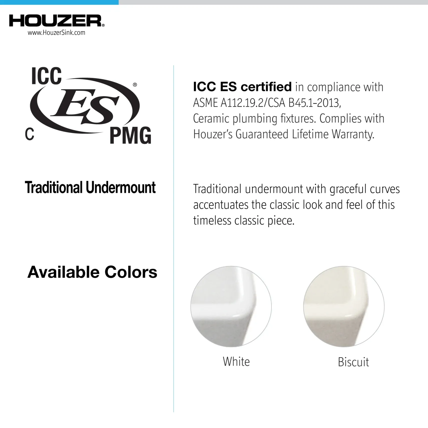 Houzer 12" Fireclay Undermount Bar Sink, White, Platus Series, PTB-1318 WH