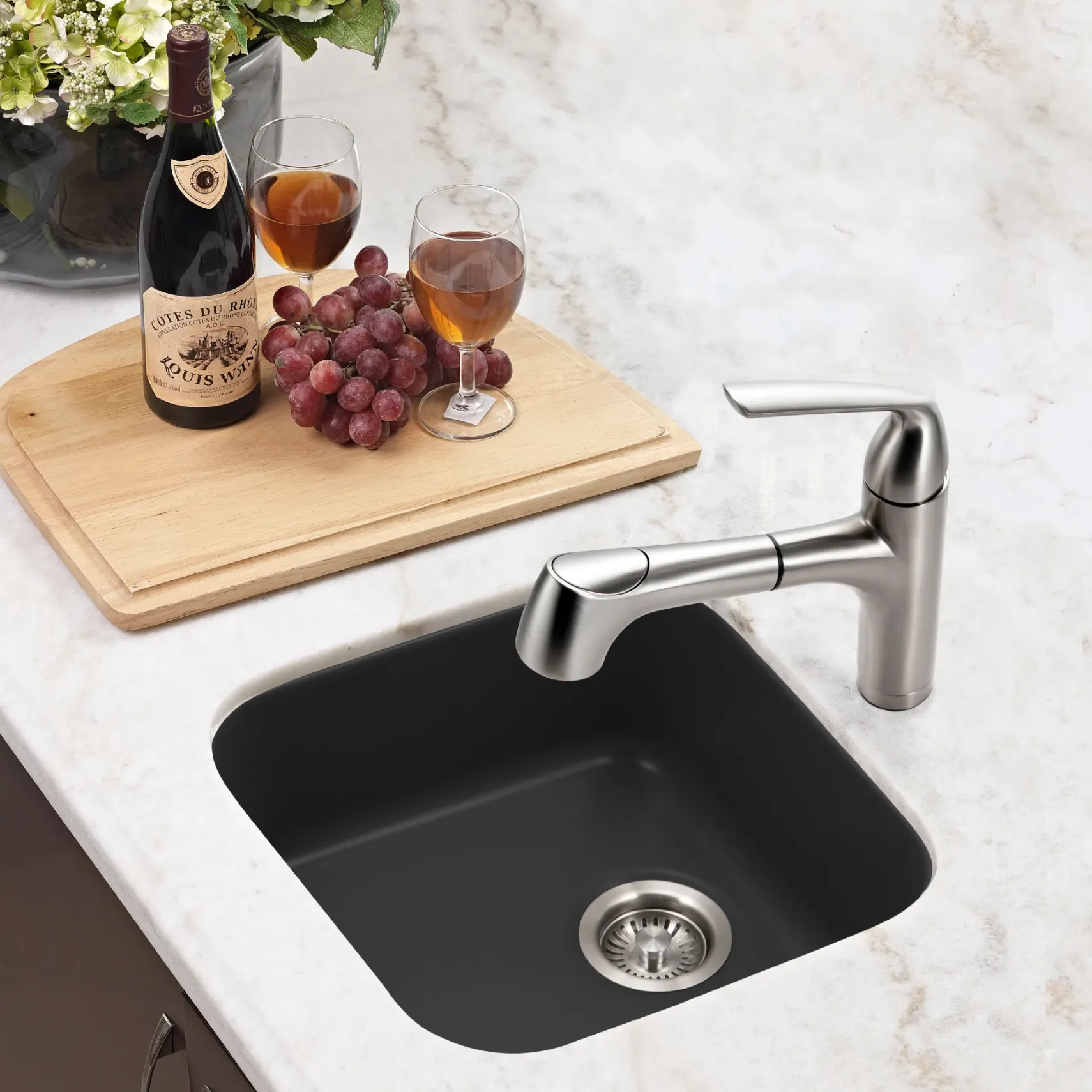 Houzer 19" Fireclay Undermount Bar Sink, Black, Platus Series, PTB-1919 BL