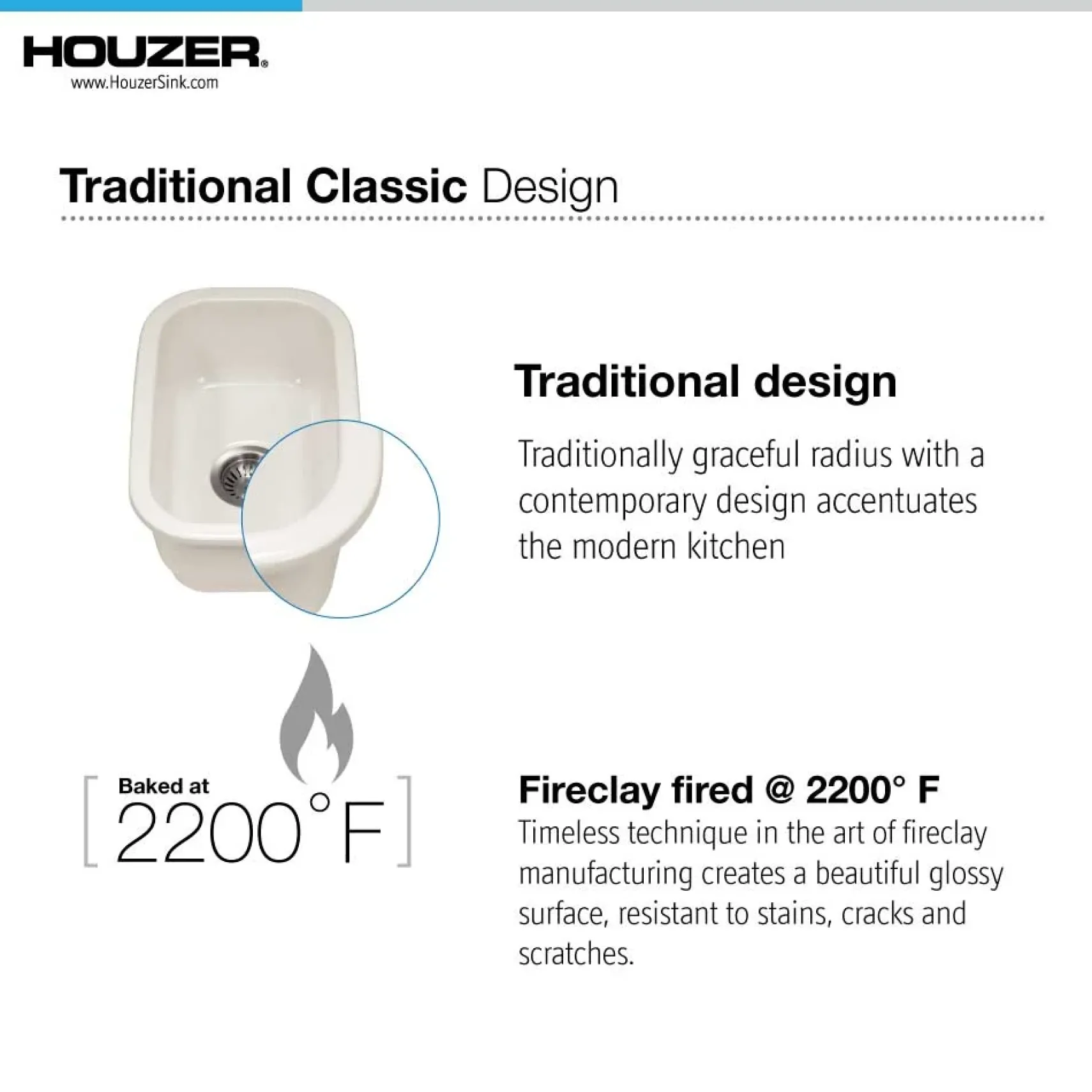 Houzer 12" Fireclay Undermount Bar Sink, Biscuit, Platus Series, PTB-1318 BQ