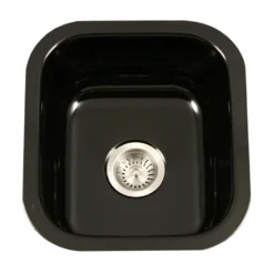 Houzer 16" Porcelain Enamel Steel Undermount Bar/Prep Sink, Black, PCB-1750 BL