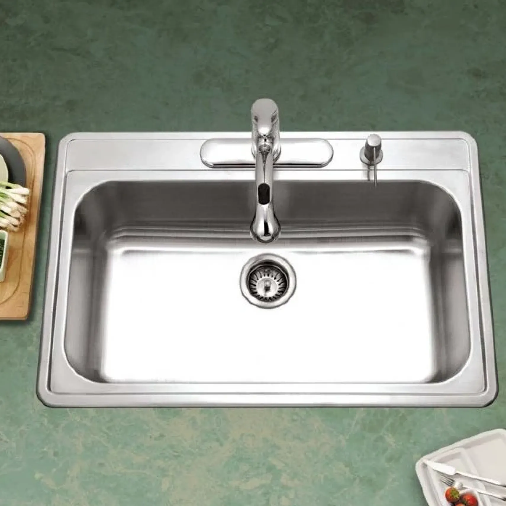 Houzer 33" Stainless Steel Topmount Large Single Bowl Kitchen Sink, 18 Gauge, PGS-3122-4-1