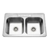 Houzer 33" Stainless Steel Topmount Double Bowl Kitchen Sink, 20 Gauge, 3322-8BS3-1