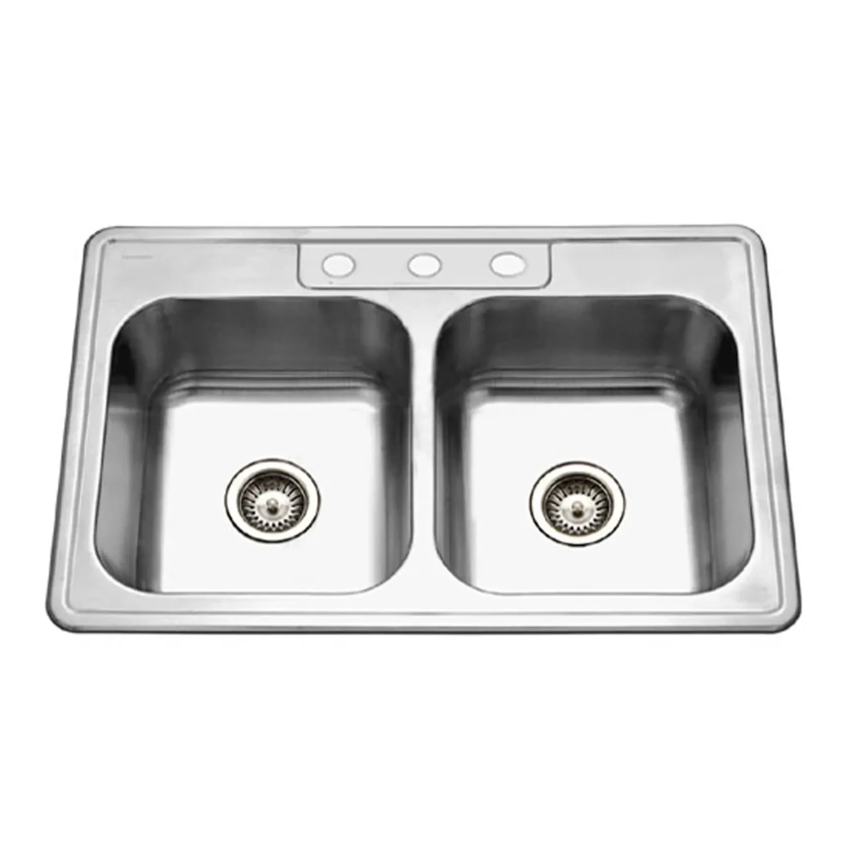 Houzer 33" Stainless Steel Topmount Double Bowl Kitchen Sink, 20 Gauge, 3322-8BS3-1