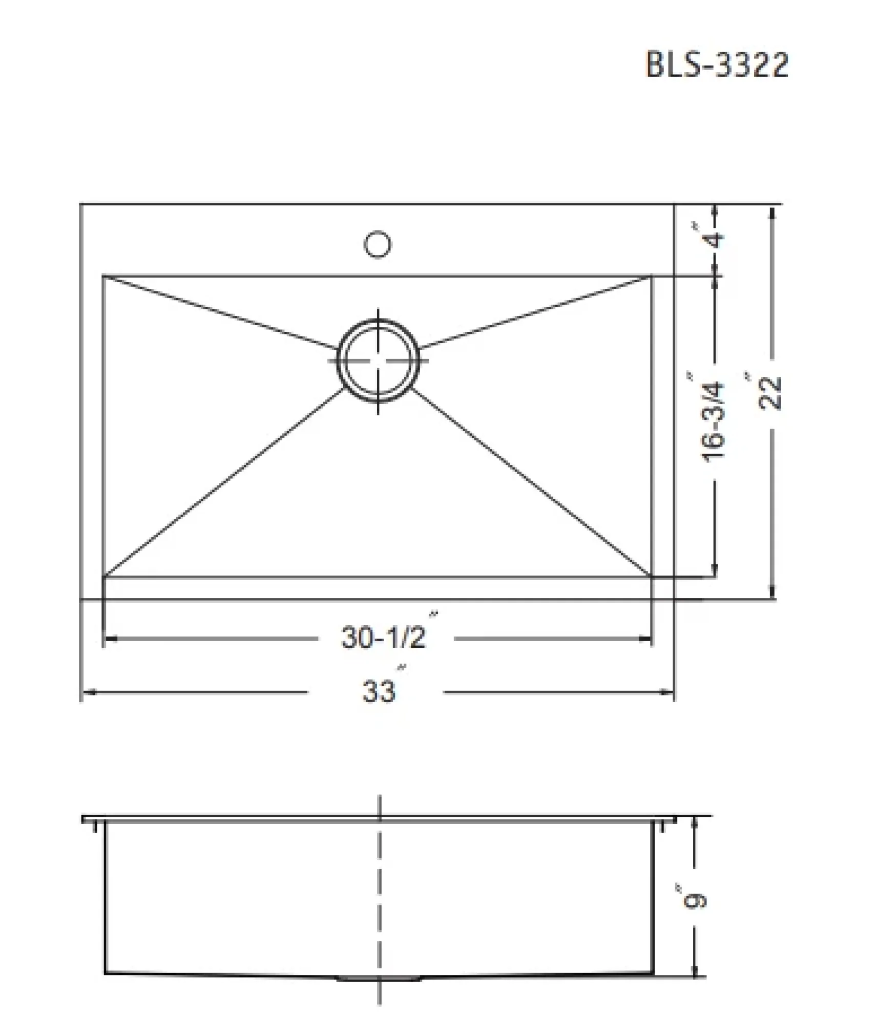 Houzer 33" Stainless Steel Topmount Single Bowl Kitchen Sink, 18 Gauge, BLS-3322