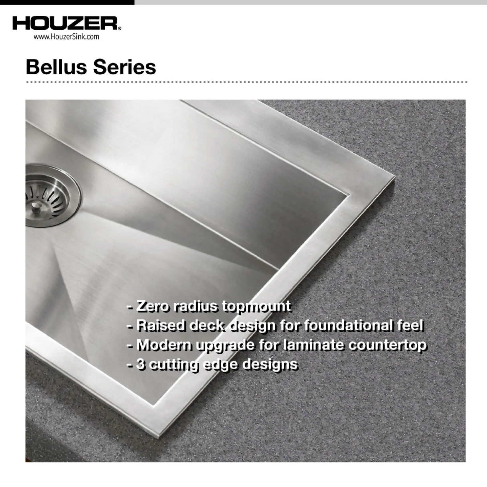 Houzer 33" Stainless Steel Topmount Single Bowl Kitchen Sink, 18 Gauge, BLS-3322