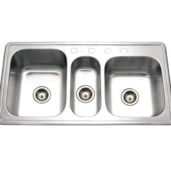 Houzer 41" Stainless Steel Topmount Triple Bowl Kitchen Sink, 18 Gauge, PGT-4322-1